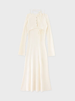 【Pre Order】Layered ribbon knit onepiece (eme10757)