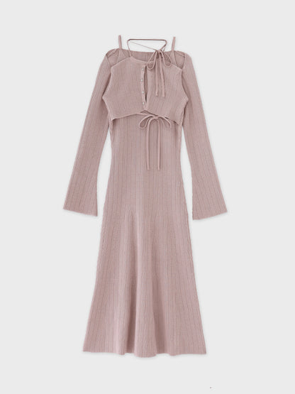 【Pre Order】Layered ribbon knit onepiece (eme10757)