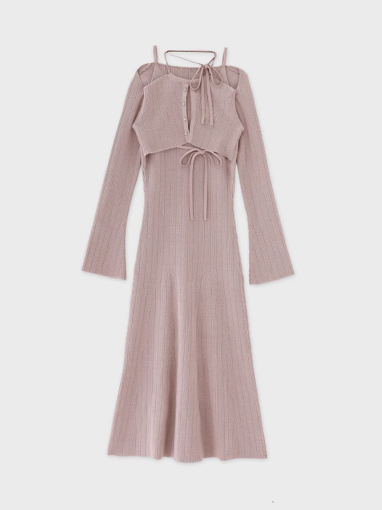 【Pre Order】Layered ribbon knit onepiece (eme10757)