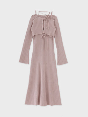 【Pre Order】Layered ribbon knit onepiece (eme10757)