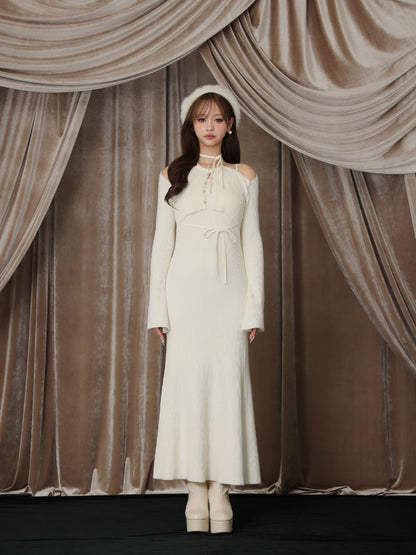 【Pre Order】Layered ribbon knit onepiece (eme10757)