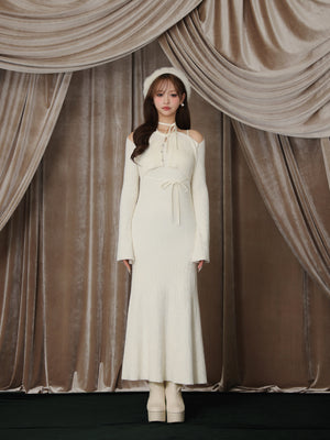 【Pre Order】Layered ribbon knit onepiece (eme10757)