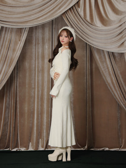 【Pre Order】Layered ribbon knit onepiece (eme10757)