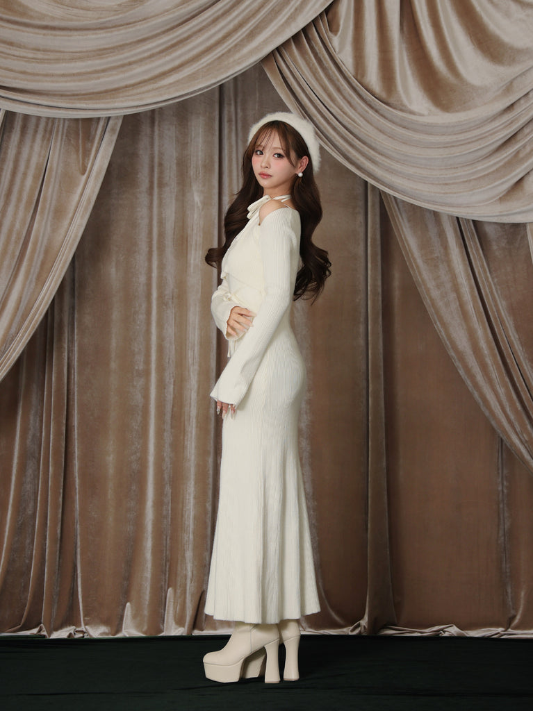 【Pre Order】Layered ribbon knit onepiece (eme10757)