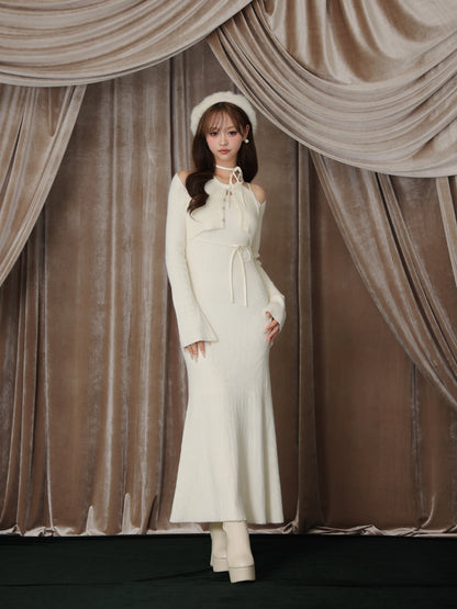 【Pre Order】Layered ribbon knit onepiece (eme10757)