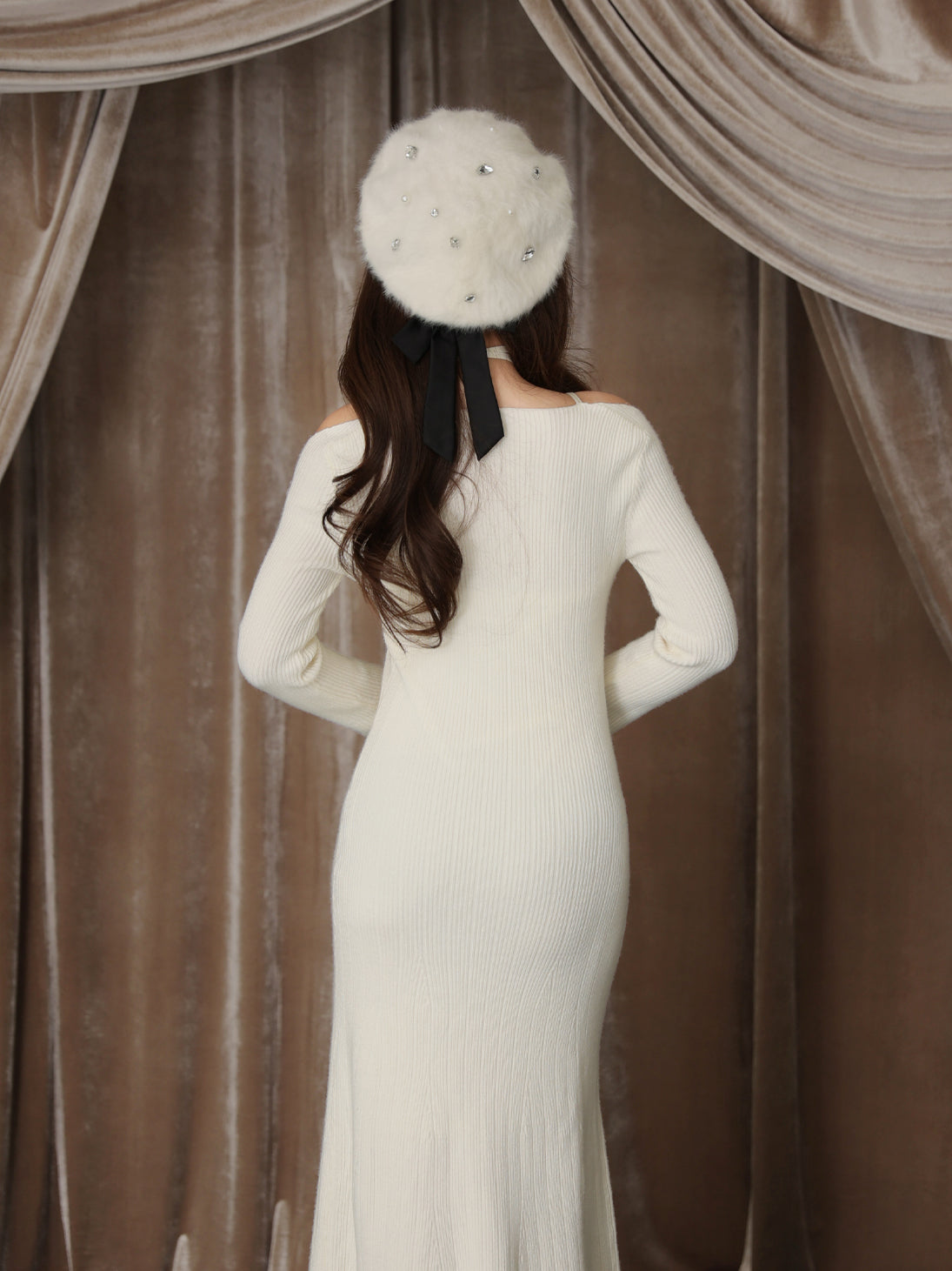 【Pre Order】Layered ribbon knit onepiece (eme10757)