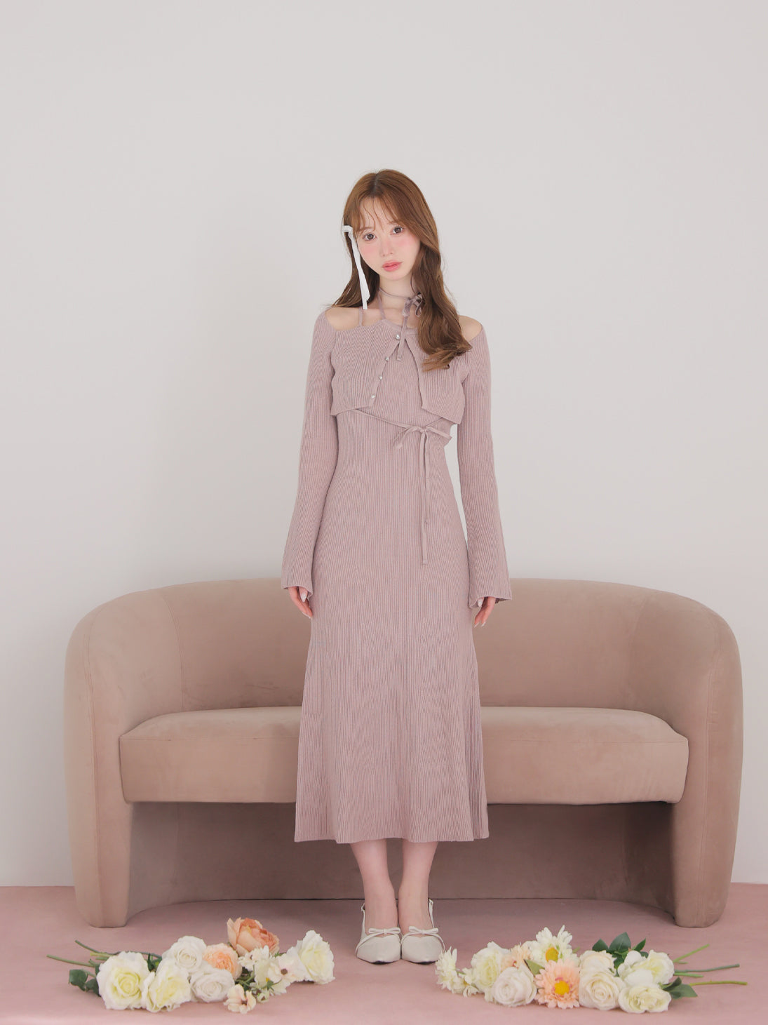 Layered ribbon knit onepiece (eme10757) – M me eme