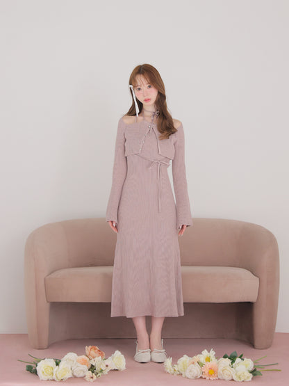 Layered ribbon knit onepiece (eme10757)