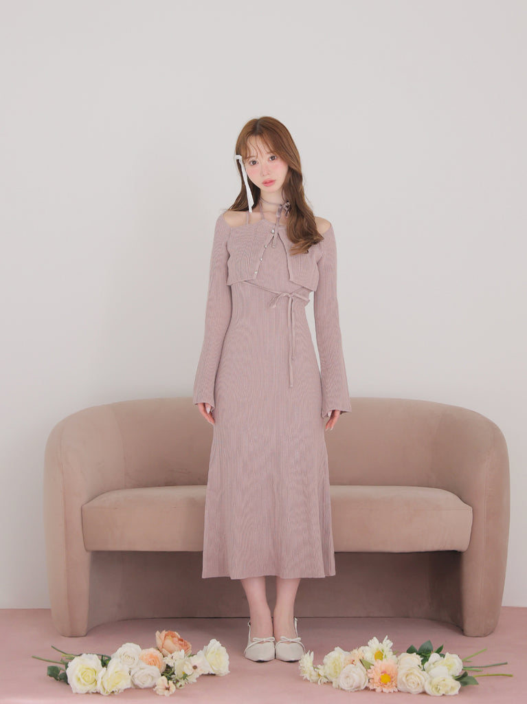 Layered ribbon knit onepiece (eme10757)