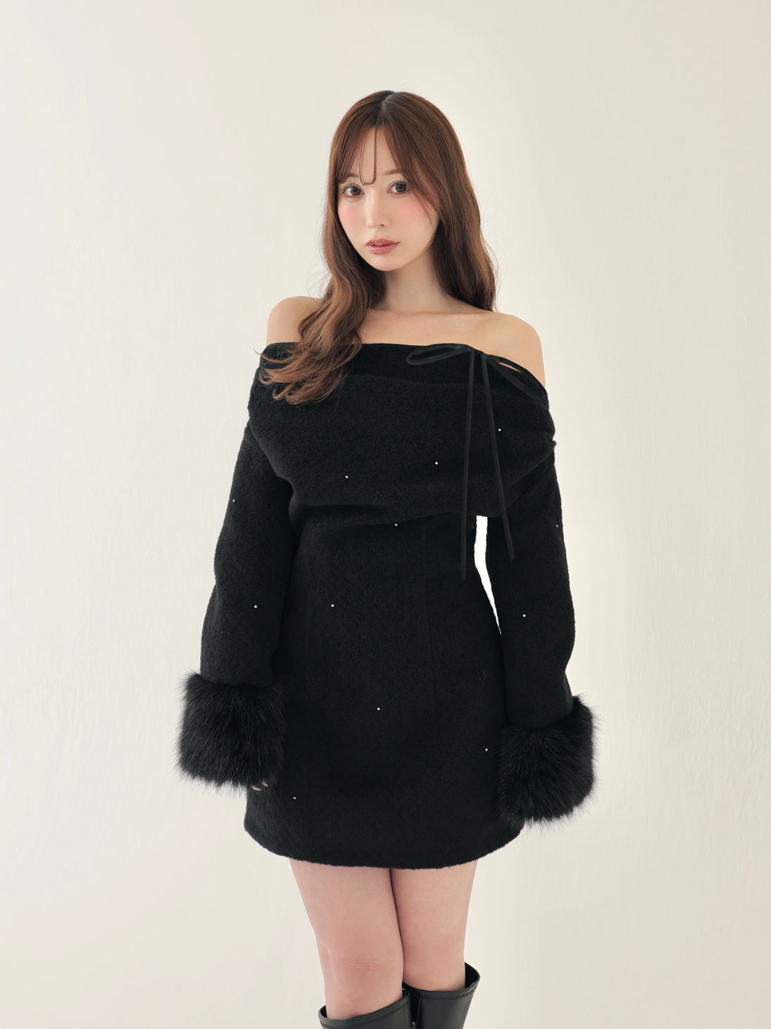 SALE】Fur jeweled ribbon mini onepiece(eme10762) – M me eme