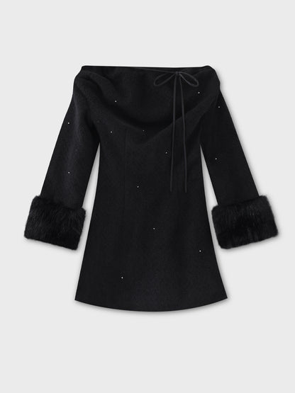 Fur jeweled ribbon mini onepiece(eme10762)