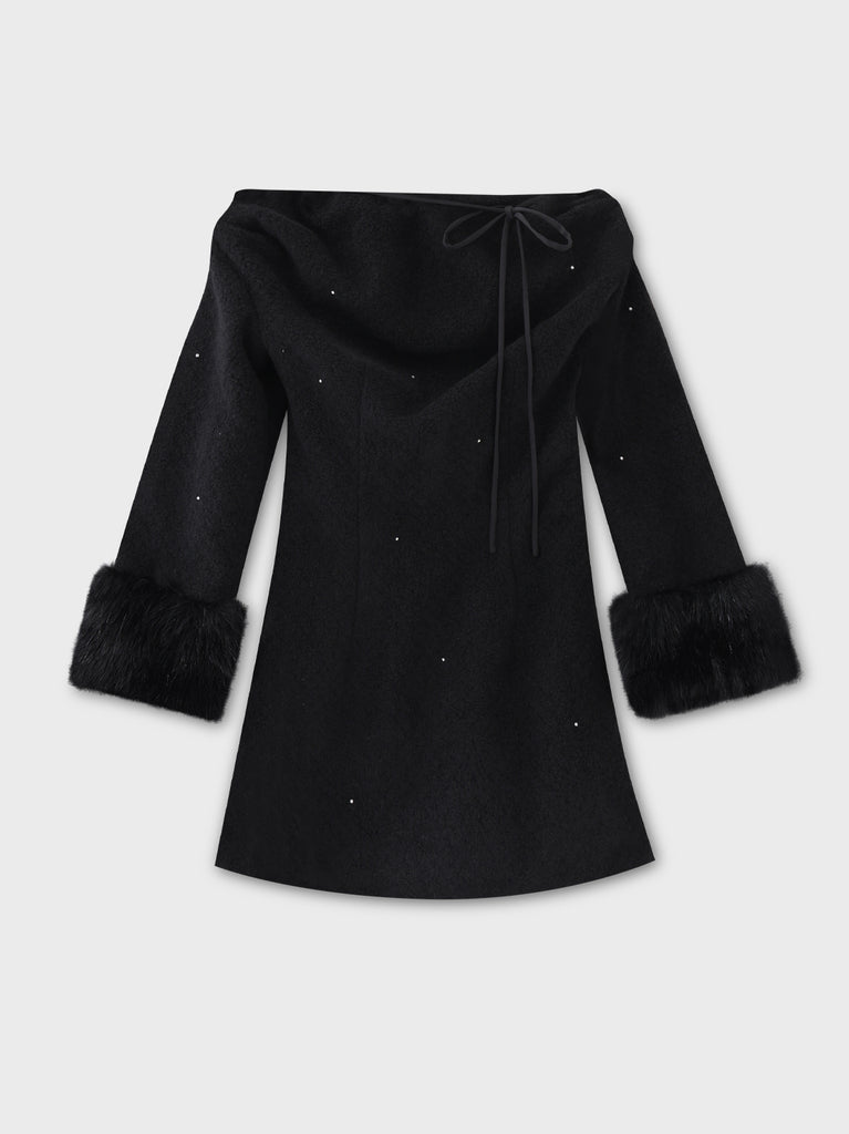 Fur jeweled ribbon mini onepiece(eme10762)