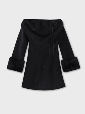 Fur jeweled ribbon mini onepiece(eme10762)