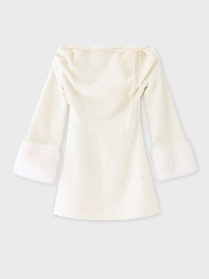 Fur jeweled ribbon mini onepiece(eme10762)