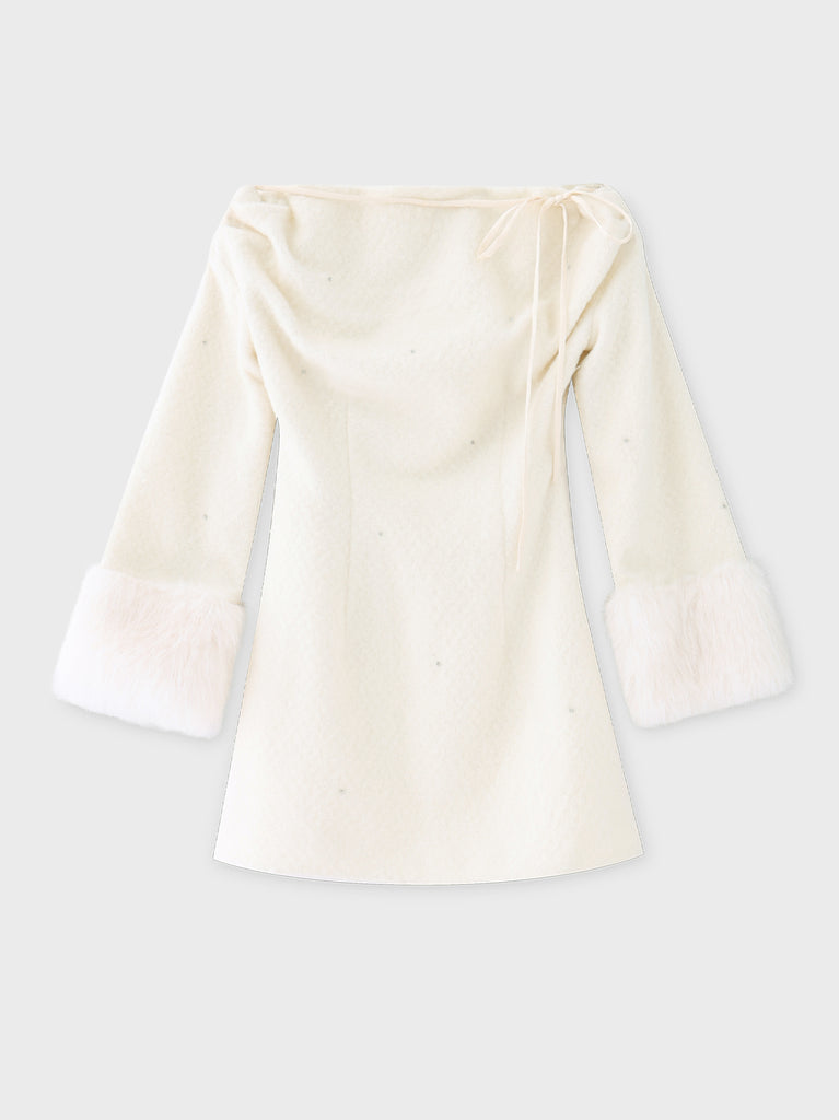 Fur jeweled ribbon mini onepiece(eme10762)