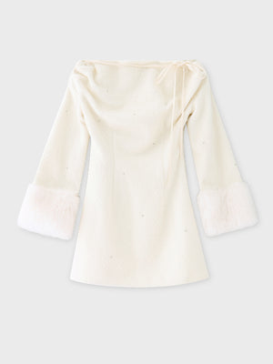 Fur jeweled ribbon mini onepiece(eme10762)