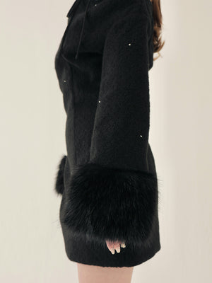 Fur jeweled ribbon mini onepiece(eme10762)