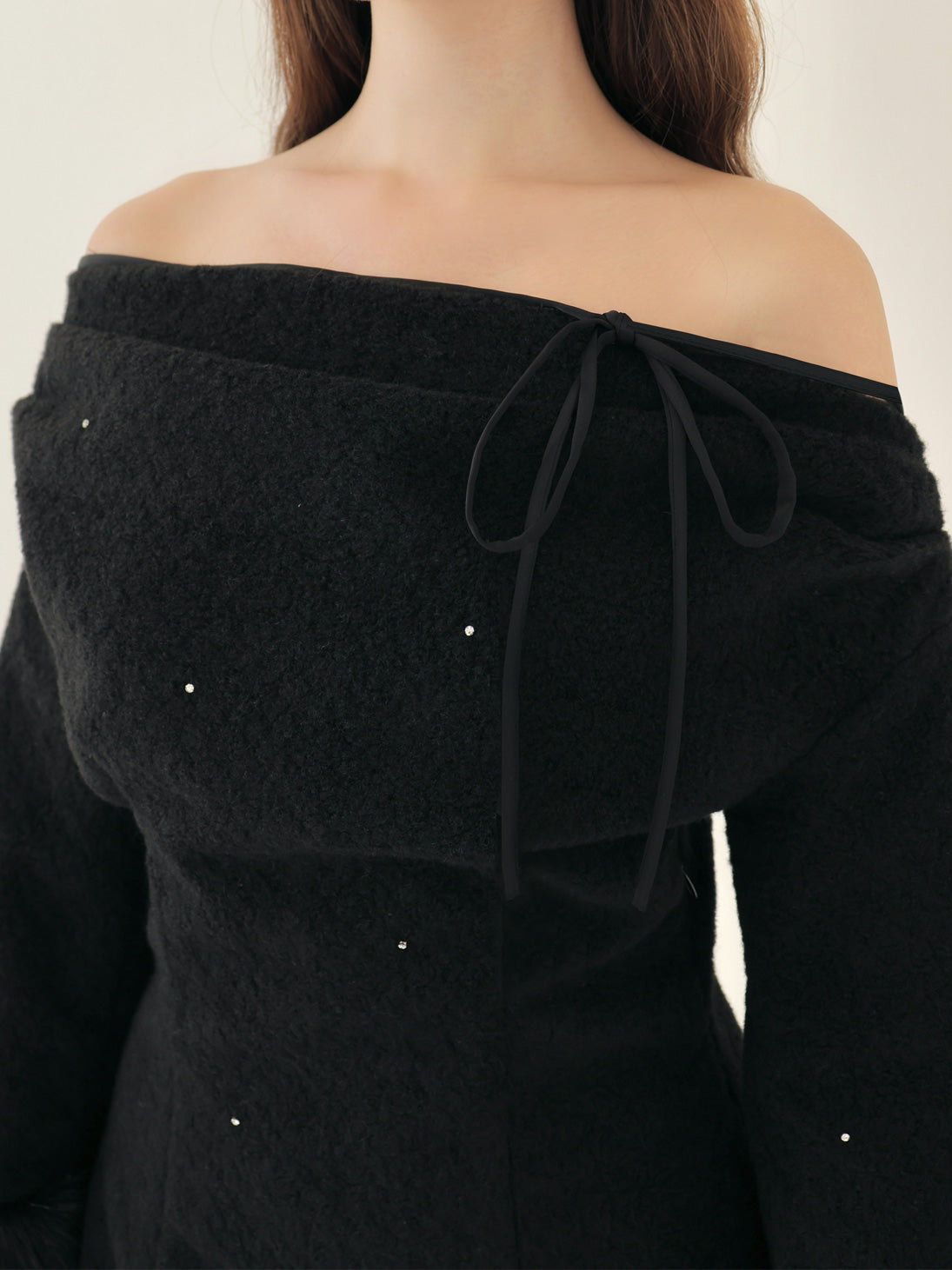 Fur jeweled ribbon mini onepiece(eme10762)