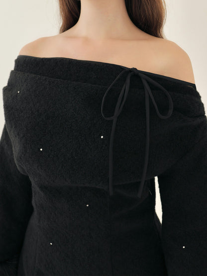 Fur jeweled ribbon mini onepiece(eme10762)