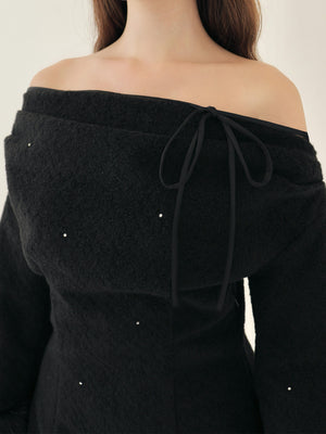 Fur jeweled ribbon mini onepiece(eme10762)