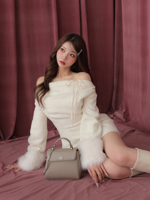 Fur jeweled ribbon mini onepiece(eme10762)