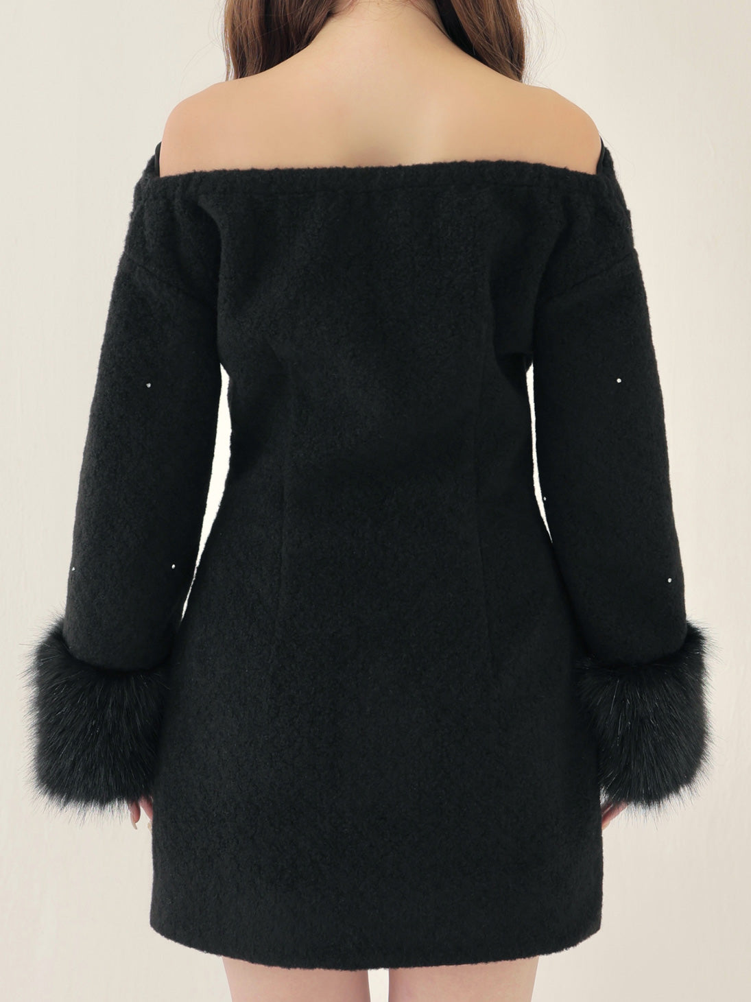 Fur jeweled ribbon mini onepiece(eme10762)