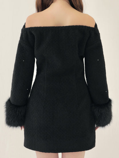 Fur jeweled ribbon mini onepiece(eme10762)