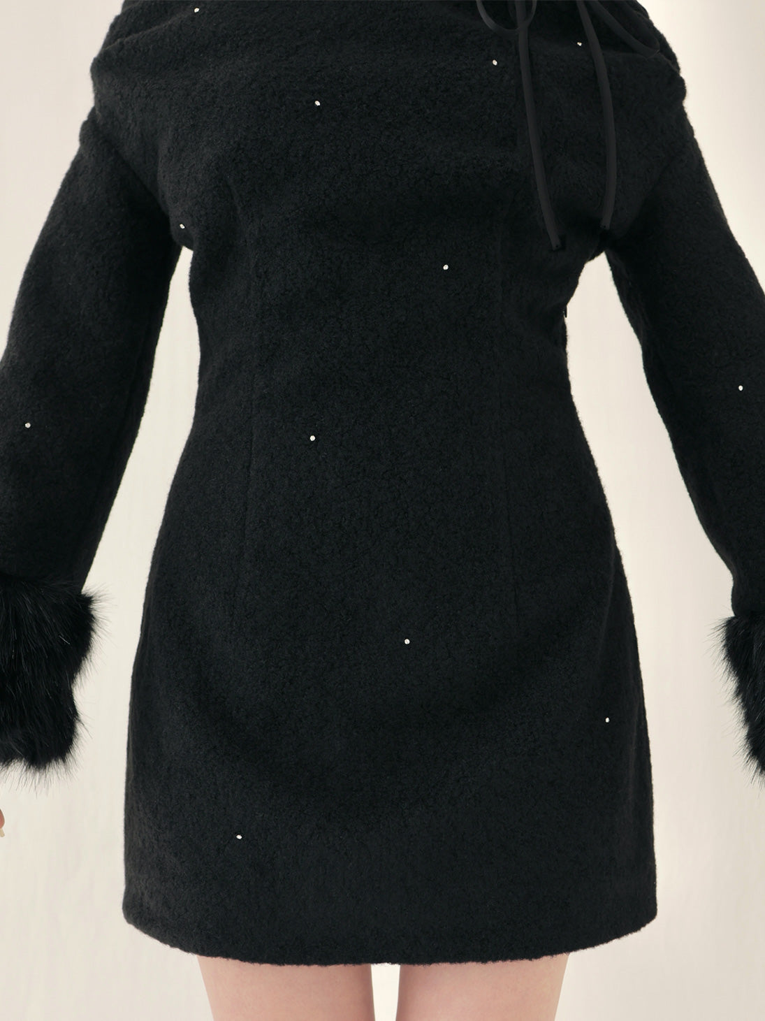 Fur jeweled ribbon mini onepiece(eme10762)