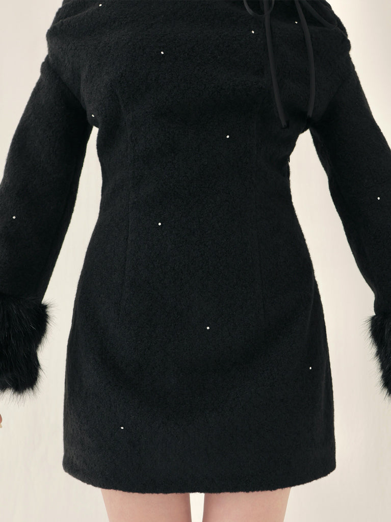 Fur jeweled ribbon mini onepiece(eme10762)