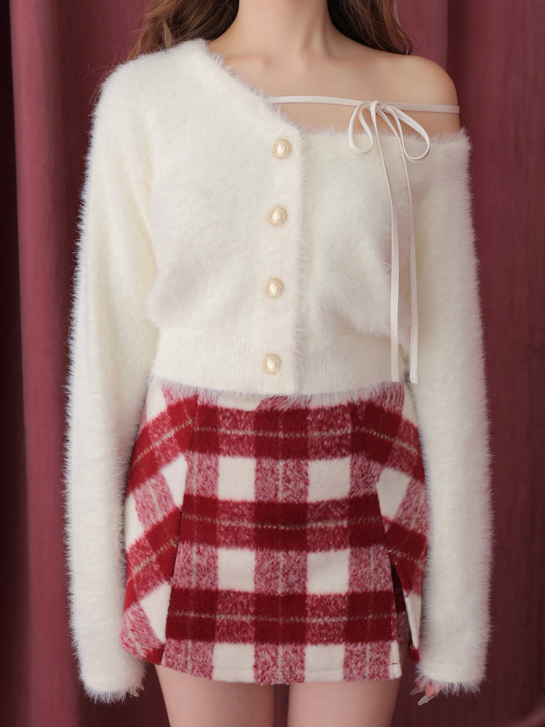 One shoulder ribbon shaggy tops(eme10784)