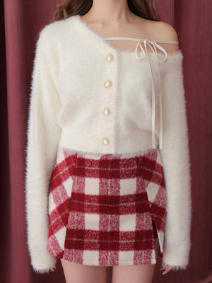 One shoulder ribbon shaggy tops(eme10784)