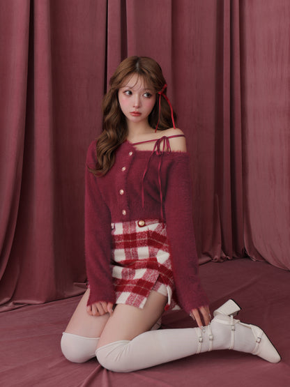 Light shaggy check mini skirt(eme10763)