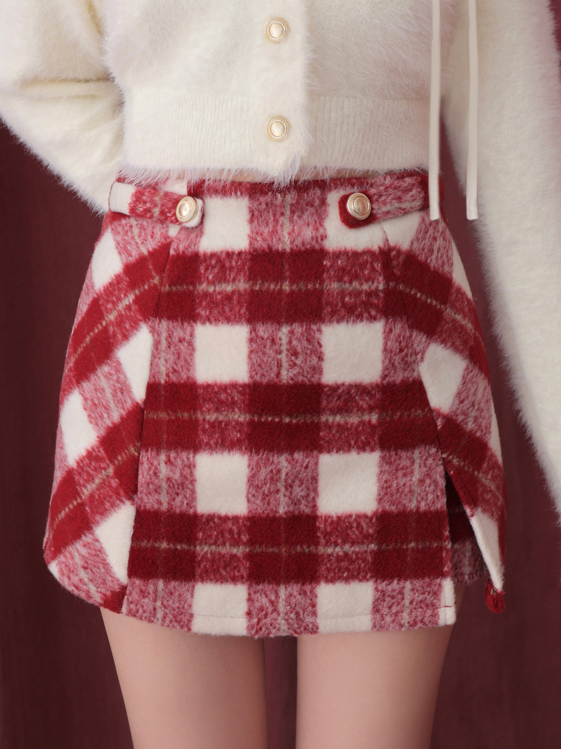 Light shaggy check mini skirt(eme10763)