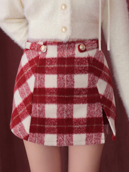 Light shaggy check mini skirt(eme10763)