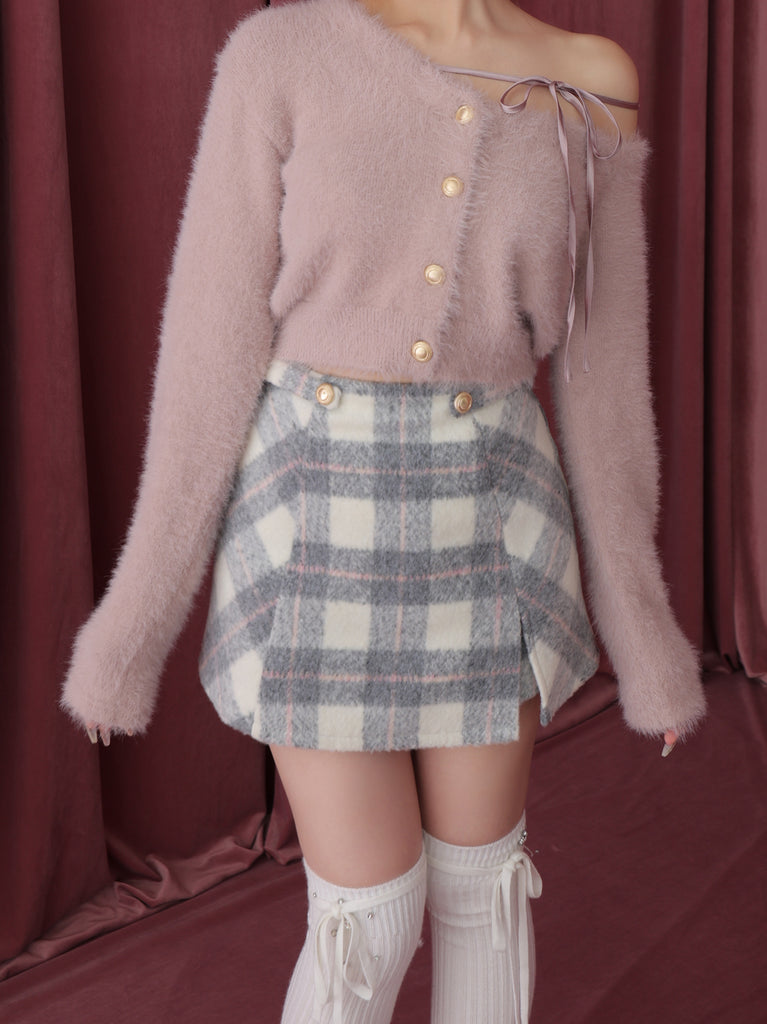 【SALE】【Pre Order】Light shaggy check mini skirt(eme10763)