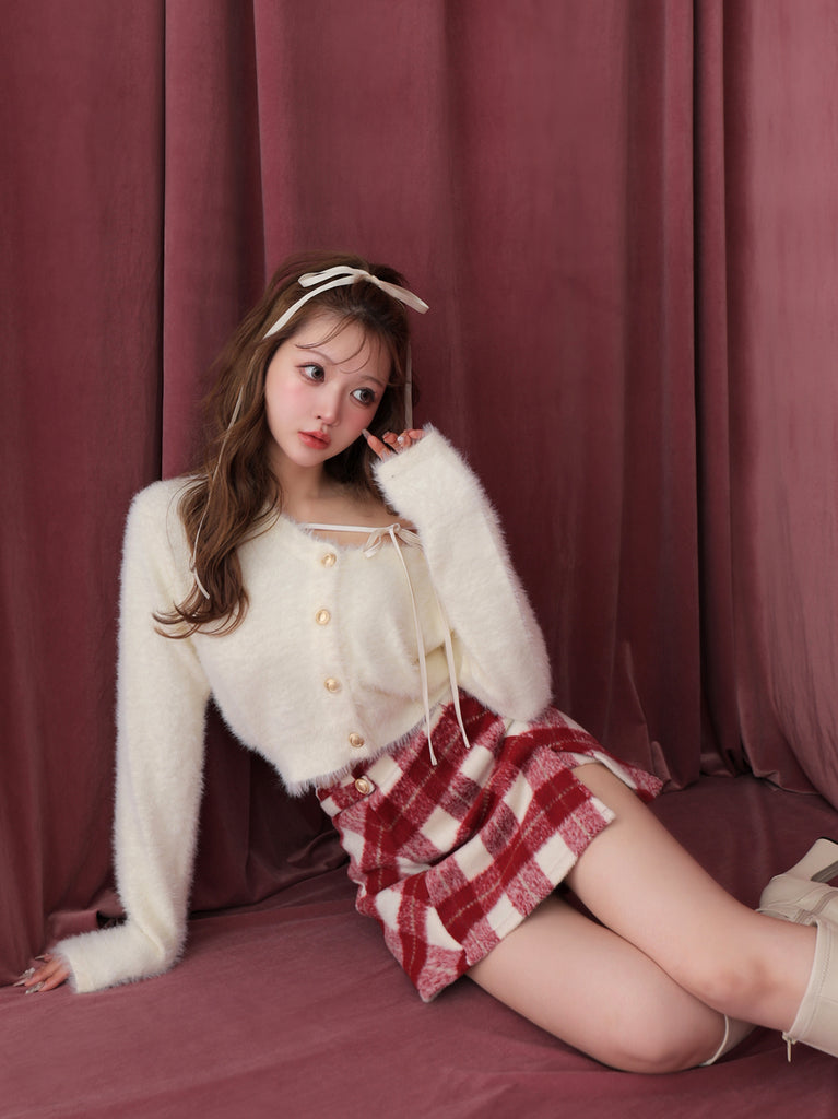 Light shaggy check mini skirt(eme10763)