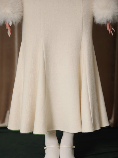 【Pre Order】Fur sleeve ribbon ｍermaid onepiece(eme10764)