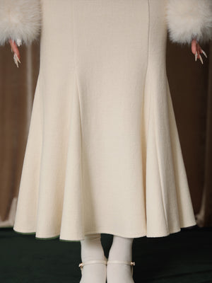 【Pre Order】Fur sleeve ribbon ｍermaid onepiece(eme10764)