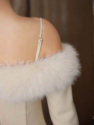 【Pre Order】Fur sleeve ribbon ｍermaid onepiece(eme10764)