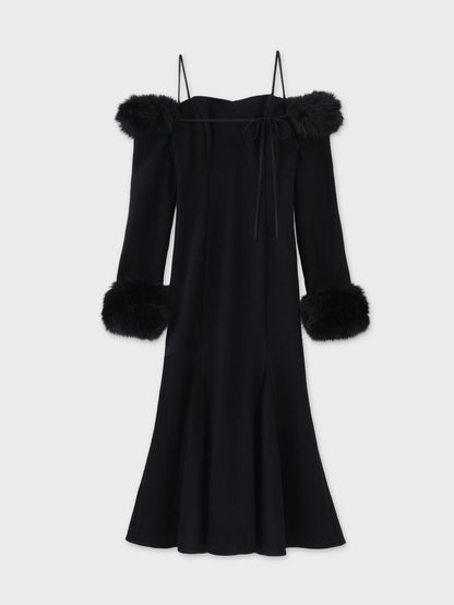 【Pre Order】Fur sleeve ribbon ｍermaid onepiece(eme10764)