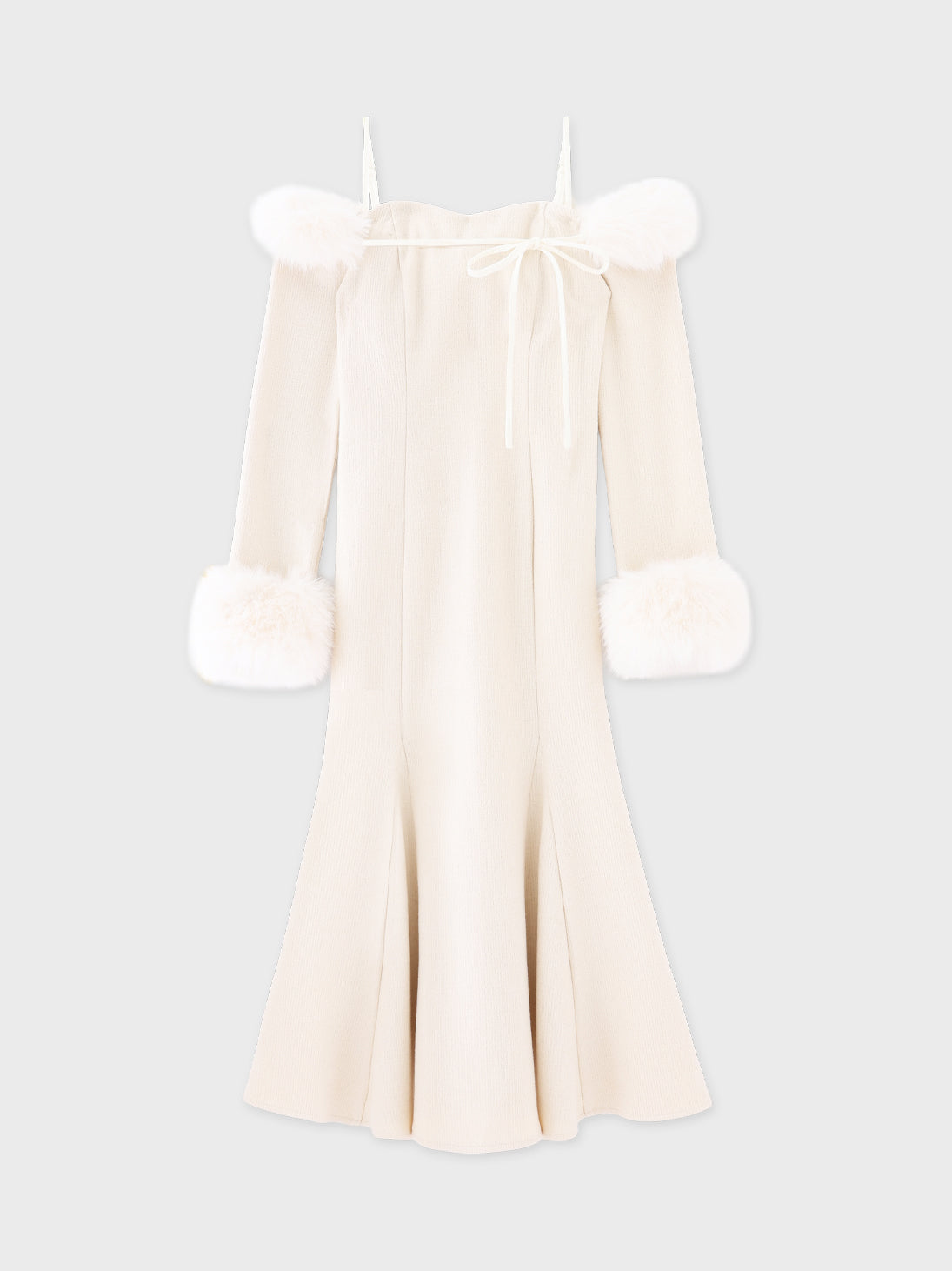 【Pre Order】Fur sleeve ribbon ｍermaid onepiece(eme10764)