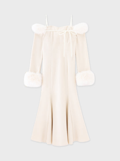 【Pre Order】Fur sleeve ribbon ｍermaid onepiece(eme10764)