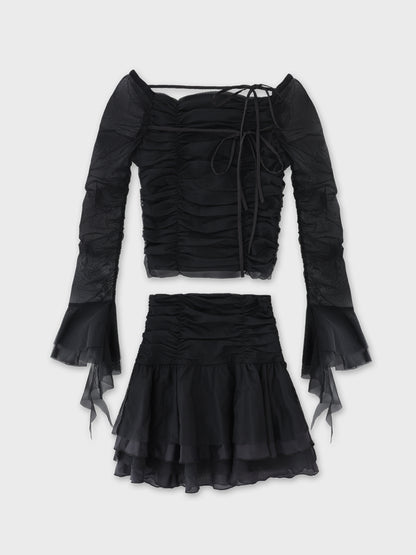 Chiffon mesh gathered setup(eme10765)