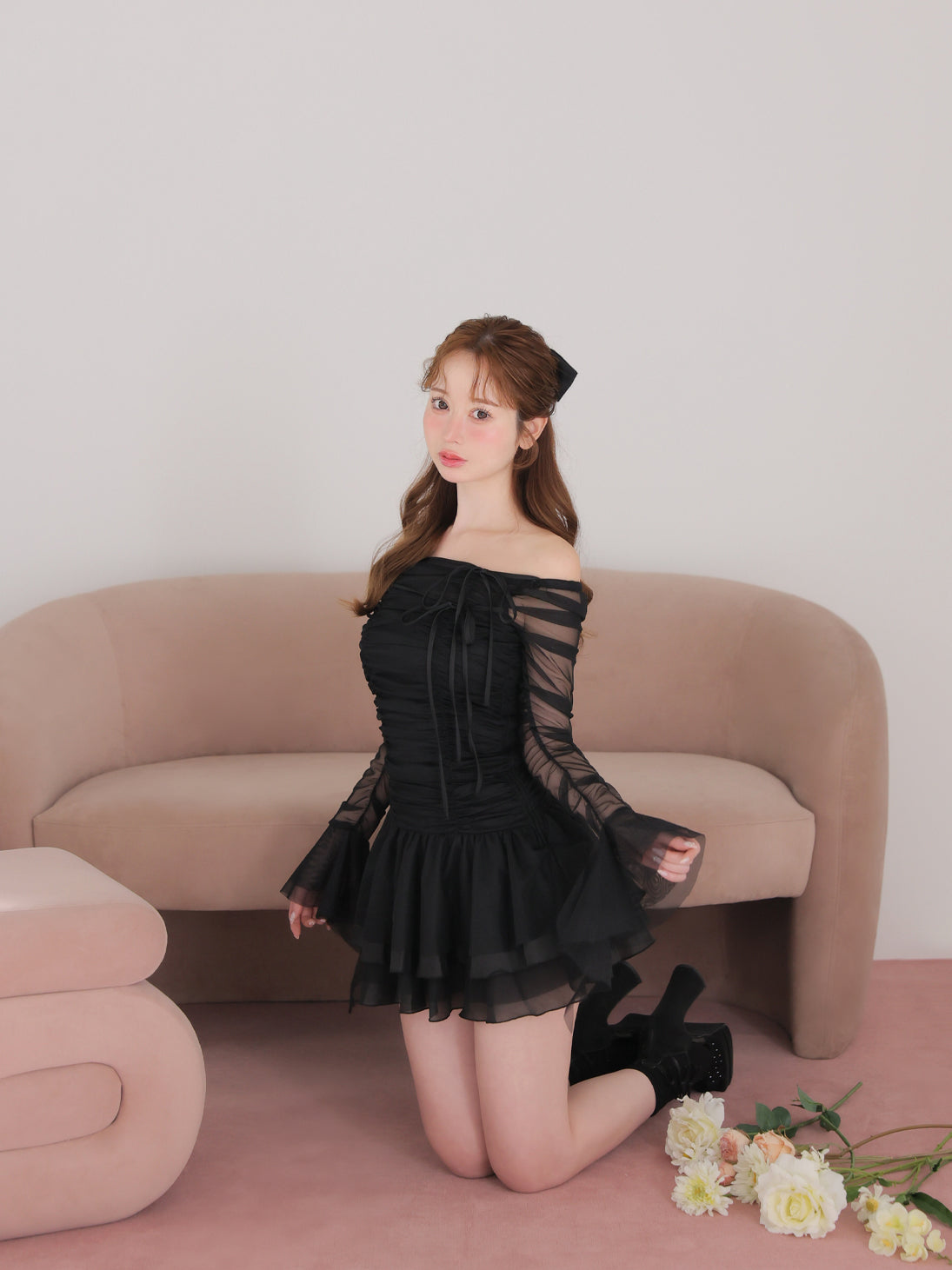 model：162cm　(size：F　color：Black)