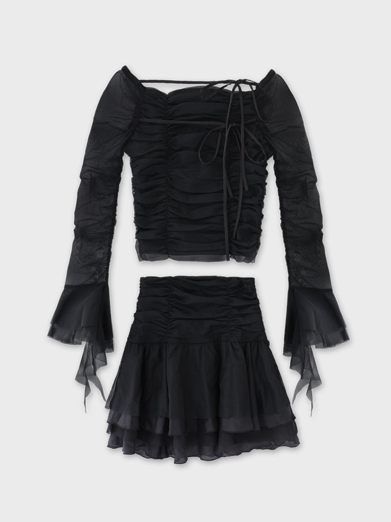 Chiffon mesh gathered setup(eme10765)