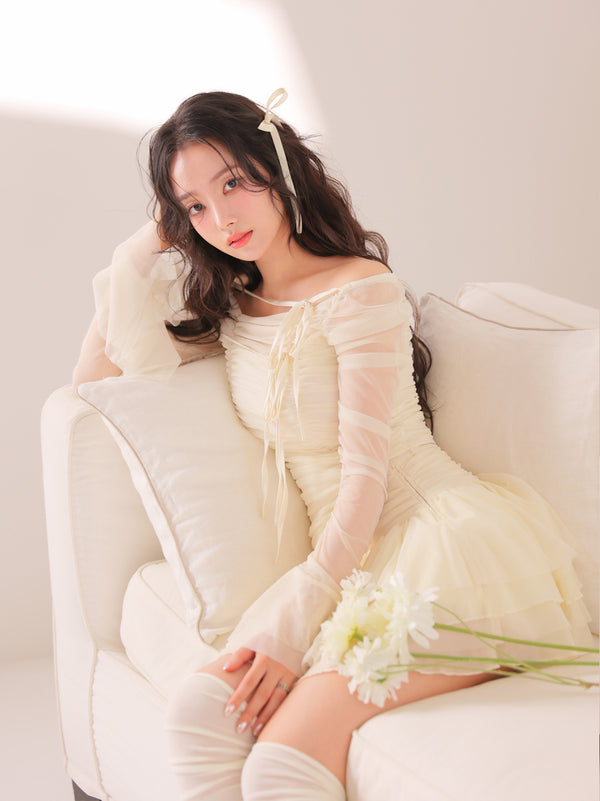 Chiffon mesh gathered setup(eme10765)