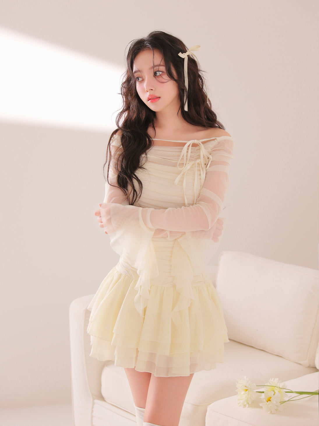 Chiffon mesh gathered setup(eme10765) – M me eme