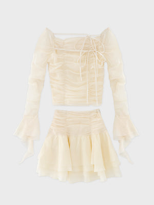 Chiffon mesh gathered setup(eme10765)