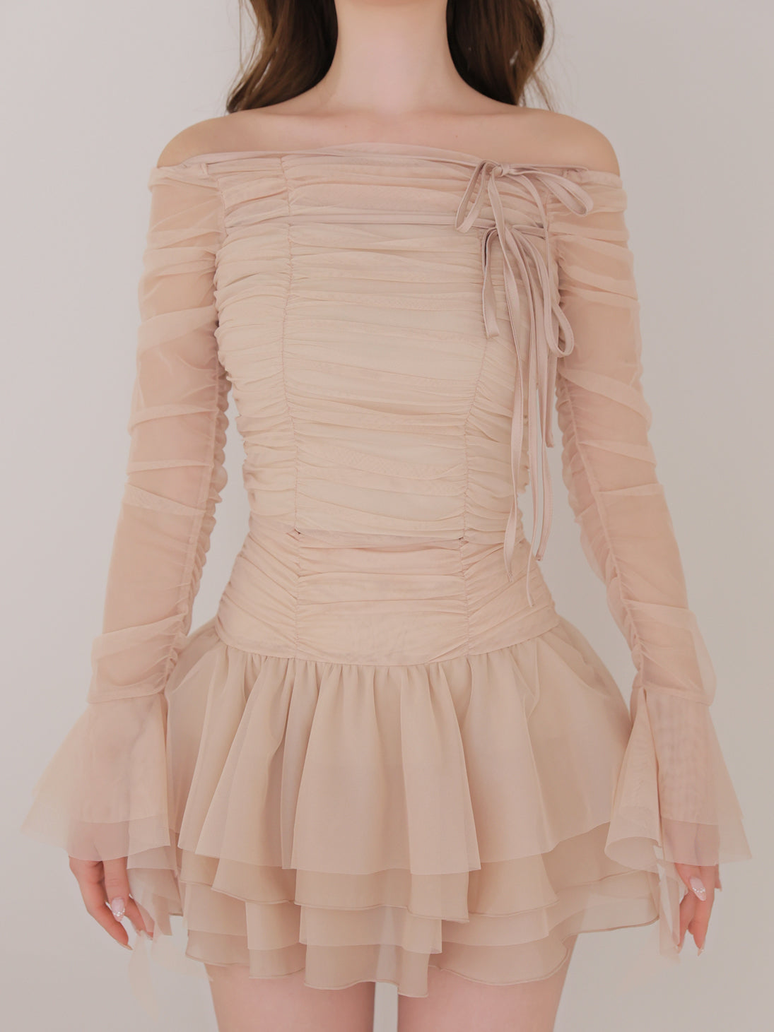 Pre Order】Chiffon mesh gathered setup(eme10765) – M me eme