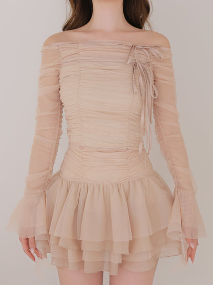 Chiffon mesh gathered setup(eme10765)